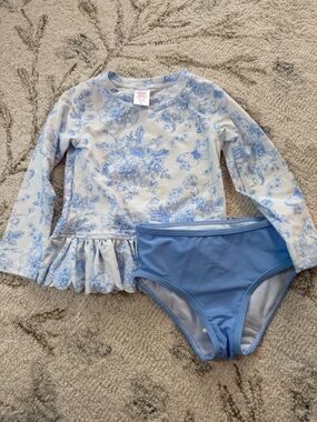 Ruffle Butts Blue Floral Long-Sleeve Swim Set
